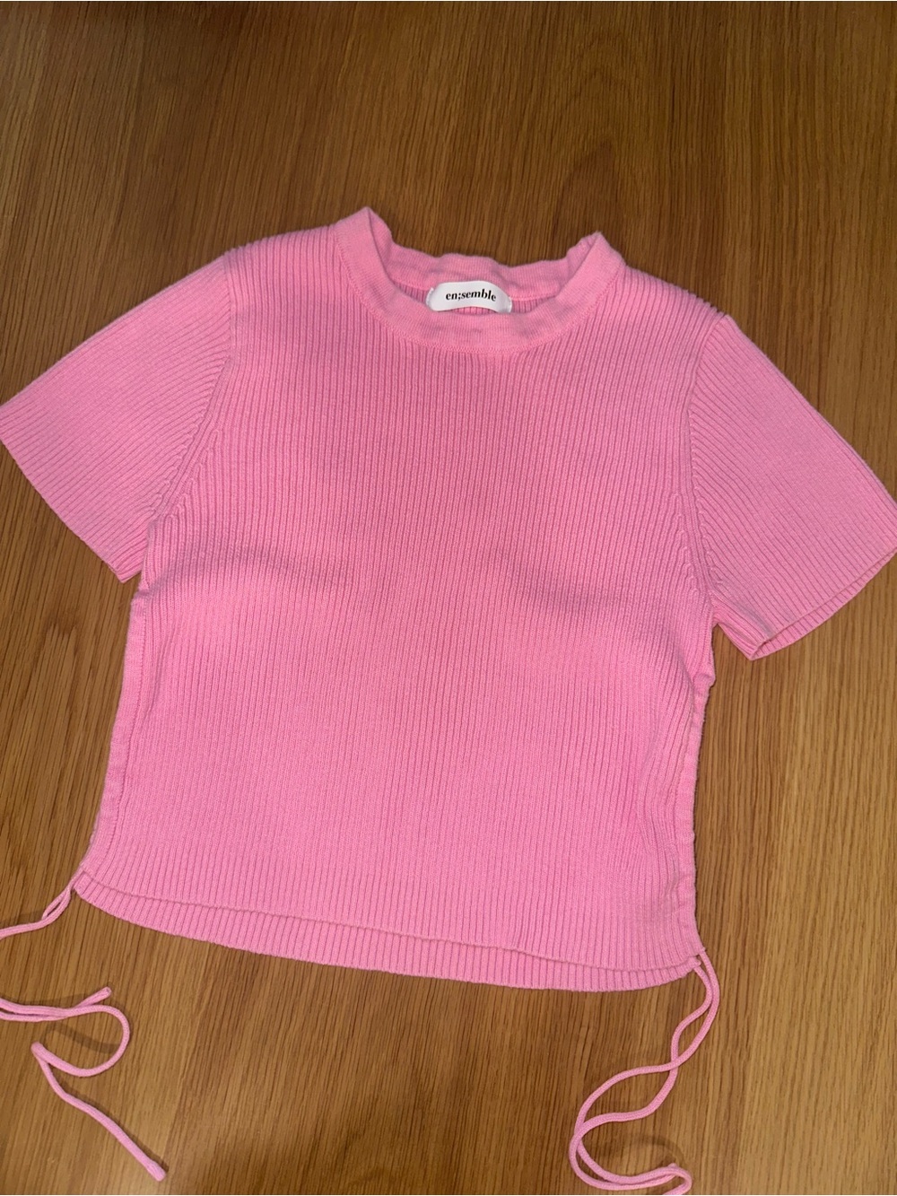Ensemble Pink Ribbed Short Sleeve Top